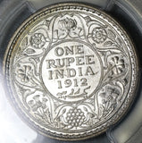 1912 PCGS MS 64+ India Rupee BU Bombay George V Silver Raj Coin (21050602C)