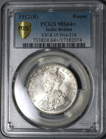 1912 PCGS MS 64+ India Rupee BU Bombay George V Silver Raj Coin (21050602C)
