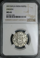 1852 NGC MS 65 Awadh Rupee AH 1269/6 Wajid Ali Shah India State Silver Coin (22022502C)