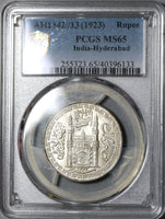 1923 PCGS MS 65 Hyderabad Silver Rupee India AH 1342//13 Mir Usman Ali Khan Coin (20122001C)