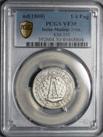 1808 PCGS VF 30 Madras 1/4 Pagoda British Presidency Vishnu Silver Coin (21052001C)