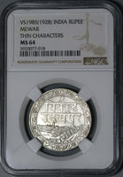 1928 NGC MS 64 Mewar Silver Rupee VS 1985 India State Coin (21020602C)