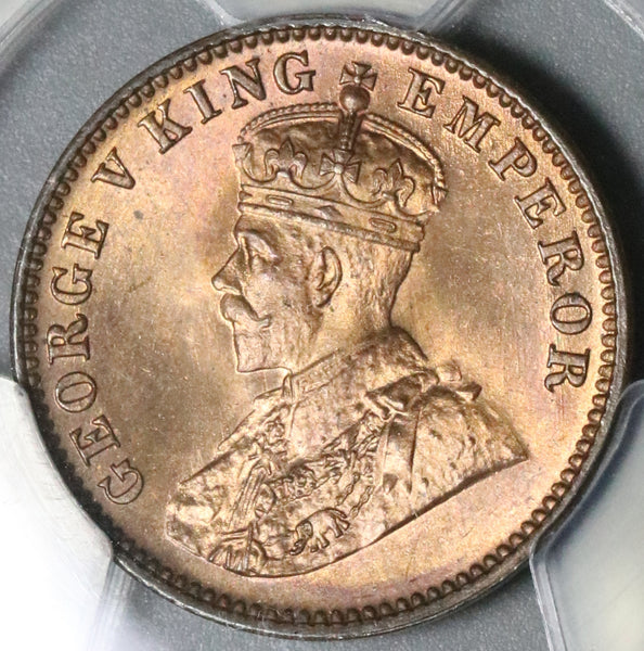 1912 PCGS MS 65 Sailana 1/4 Anna RED India State George V Britain Coin (21081901C)