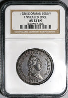 1786 NGC AU 53 Isle of Man Penny Triskeles George III Great Britain Coin (20042301C)