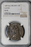 1689 NGC XF 45 James II Ireland 1/2 Crown September Gun Money Coin (19101803C)