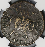 1689 NGC Fine Det James II Ireland 1/2 Crown October Gun Money Coin (21020205C)