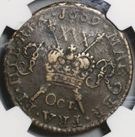 1689 NGC Fine Det James II Ireland 1/2 Crown October Gun Money Coin (21020205C)
