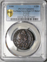 1680 PCGS VF Det Ireland 1/2 Penny Charles II Copper  Coin (20052904C)
