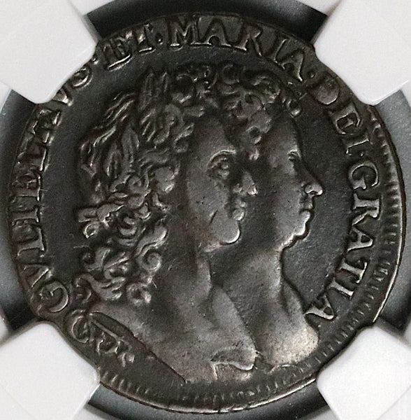 1692 NGC VF 35 Ireland 1/2 Penny William Mary Harp Coin  S-6597 (23030601C)