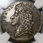 1689 NGC AU 50 James II Ireland Shilling October Gun Money Rebellion Coin (19102501C)