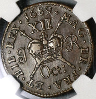 1689 NGC AU 50 James II Ireland Shilling October Gun Money Rebellion Coin (19102501C)