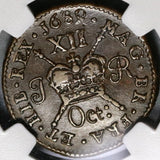 1689 NGC AU 50 James II Ireland Shilling October Gun Money Rebellion Coin (19102501C)