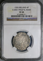 1555 NGC VF 20 Ireland Mary Tudor Philip Spain 4 Pence Groat Silver Coin S-6501 (22071901D)