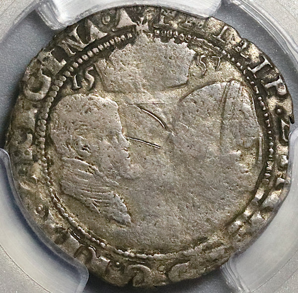 1557 PCGS F Ireland Mary Philip 4 Pence Groat Silver Coin S-6501C (22081003C)