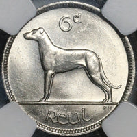 1935 NGC MS 64 Ireland 6 pence Wolfhound Eire Irish Free State Coin (21032902C)