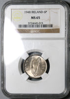 1948 NGC MS 65 Ireland 6 Pence Irish Wolfhound Mint State Coin (19091101C)