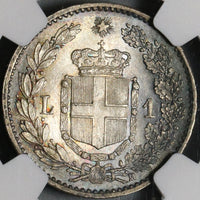 1900 NGC MS 65 Italy 1 Lira Umberto I Silver Mint State Coin (20111202C)