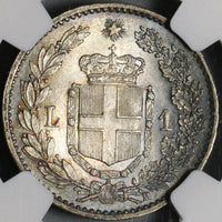 1900 NGC MS 65 Italy 1 Lira Umberto I Silver Mint State Coin (20111202C)