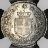 1900 NGC MS 65 Italy 1 Lira Umberto I Silver Mint State Coin (20111202C)