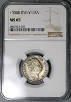 1900 NGC MS 65 Italy 1 Lira Umberto I Silver Mint State Coin (20111202C)