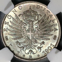 1901 NGC MS 66 Italy Lira Gem Mint State Silver Imperial Eagle Rome Coin POP 3/0 (21082501D)