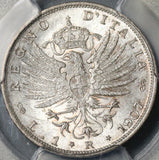 1907 PCGS MS 64 Italy 1 Lira Silver Mint State Savoy Eagle Coin (21012304D)