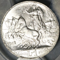 1912 PCGS MS 63 Italy 1 Lira Horses & Chariot Silver Mint State Coin (21080703C)