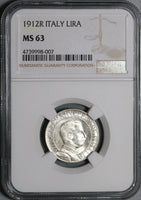 1912 NGC MS 63 Italy 1 Lira Horses & Chariot Silver Mint State Coin (20050502C)