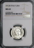 1912 NGC MS 63 Italy 1 Lira Horses & Chariot Silver Mint State Coin (20050502C)