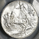 1912 PCGS MS 63 Italy 1 Lira Horses & Chariot Silver Mint State Coin (20032402C)