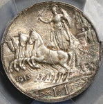 1913 PCGS MS 62 Italy 1 Lira Horses & Chariot Silver Mint State Coin (20102004C)