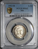 1913 PCGS MS 62 Italy 1 Lira Horses & Chariot Silver Mint State Coin (20102004C)