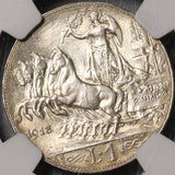 1913 NGC MS 65 Italy 1 Lira Horses & Chariot Silver Mint State Coin (21042002C)