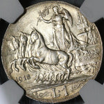 1913 NGC MS 65 Italy 1 Lira Horses Chariot Silver Mint State GEM Coin (21042002C)