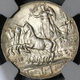 1913 NGC MS 65 Italy 1 Lira Horses & Chariot Silver Mint State Coin (21042002C)