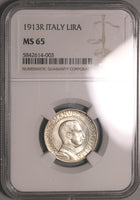 1913 NGC MS 65 Italy 1 Lira Horses & Chariot Silver Mint State Coin (21042002C)