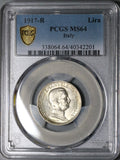 1917 PCGS MS 64 Italy 1 Lira Horses Chariot Silver Mint State Coin (22090501C)