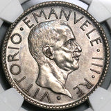 1928 NGC MS 62 Italy 20 Lire Victor Emanuele III Italia Silver Coin (21102502C)