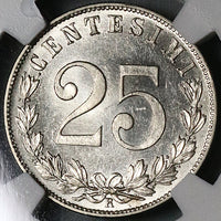 1903-R NGC MS 63 Italy 25 Centesimi Savoy Eagle Mint State Coin (22101302C)
