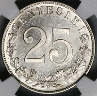 1903-R NGC MS 63 Italy 25 Centesimi Savoy Eagle Mint State Coin (22101302C)