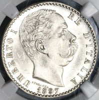 1897 NGC MS 64 Italy Silver 2 Lire Scarce Mint State Umberto I Coin (20042101CZ)