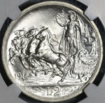 1914 NGC MS 64 Italy 2 Lire Horses & Chariot Mint State Silver Coin (20050902C)