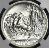 1914 NGC MS 64 Italy 2 Lire Horses & Chariot Mint State Silver Coin (20050902C)