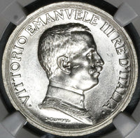 1914 NGC MS 64 Italy 2 Lire Horses & Chariot Mint State Silver Coin (20050902C)