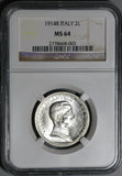 1914 NGC MS 64 Italy 2 Lire Horses & Chariot Mint State Silver Coin (20050902C)