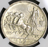 1915 NGC MS 62 Italy 2 Lire Horses & Chariot Silver Coin (19083105C)