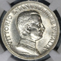 1915 NGC MS 63 Italy 2 Lire Horses Chariot Silver Mint State Coin (21053103C)