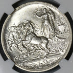 1915 NGC MS 63 Italy 2 Lire Horses Chariot Silver Mint State Coin (21053103C)