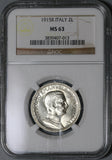 1915 NGC MS 63 Italy 2 Lire Horses Chariot Silver Mint State Coin (21053103C)