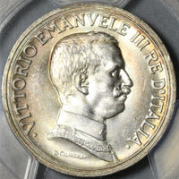 1916 PCGS MS 64+ Italy 2 Lire Horses & Chariot Silver Mint State Coin (21042902D)